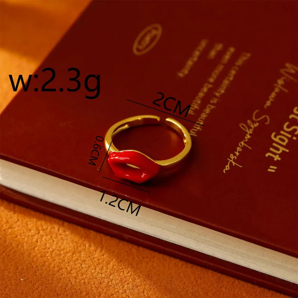 Copper 18K Gold Plated Chain Lips Heart Shape Copper Open Rings