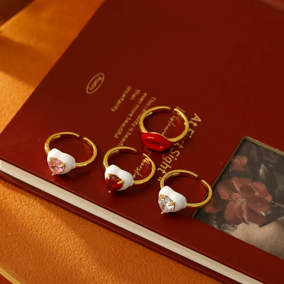 Copper 18K Gold Plated Chain Lips Heart Shape Copper Open Rings
