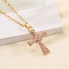 Copper 18K Gold Plated Classic Style Commute Enamel Plating Inlay Cross Zircon Pendant Necklace