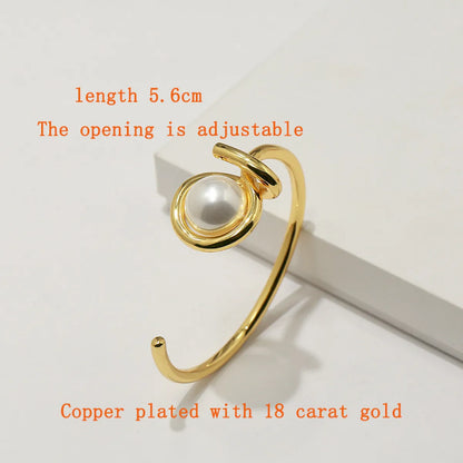 Copper 18K Gold Plated Commute C Shape Inlay Pearl Bangle