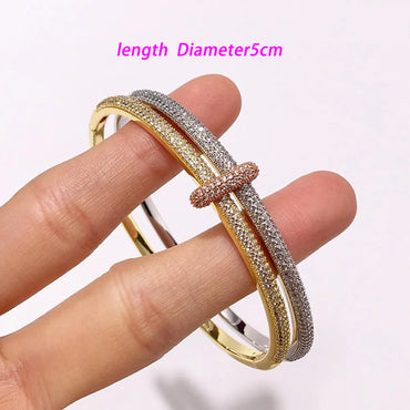 Copper 18K Gold Plated Commute Plating Inlay Color Block Zircon Bangle