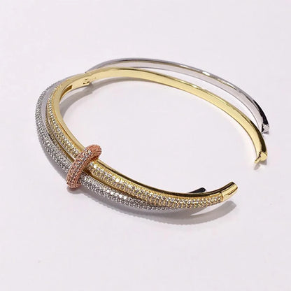 Copper 18K Gold Plated Commute Plating Inlay Color Block Zircon Bangle