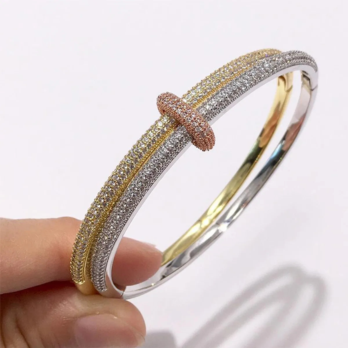 Copper 18K Gold Plated Commute Plating Inlay Color Block Zircon Bangle