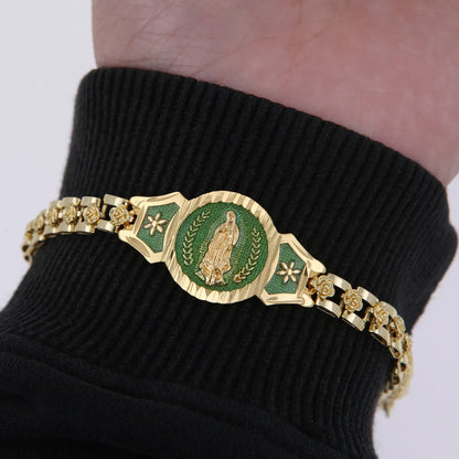 Copper 18K Gold Plated Cool Style Enamel Human Flower ID Bracelet