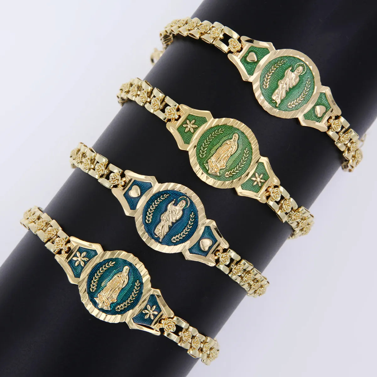 Copper 18K Gold Plated Cool Style Enamel Human Flower ID Bracelet