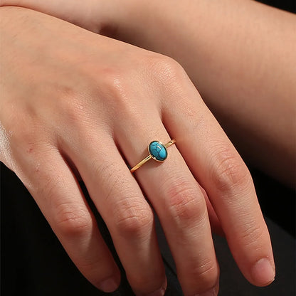 Copper 18K Gold Plated Copper Plated Gold 0.03 M Simple Style Classic Style Plating Inlay Color Block Turquoise Rings