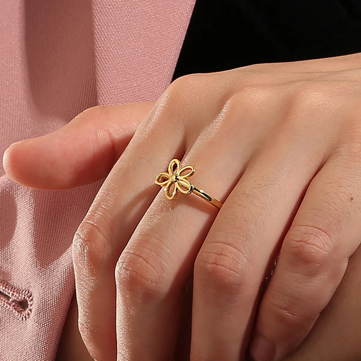 Copper 18K Gold Plated Copper Plated Gold 0.03 M IG Style Simple Style Classic Style Plating Inlay Four Leaf Clover Rose Petal Zircon Rings