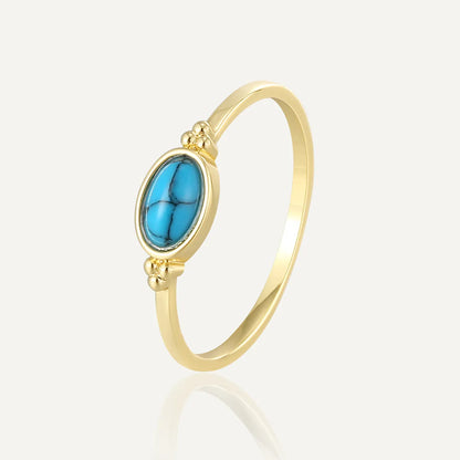 Copper 18K Gold Plated Copper Plated Gold 0.03 M Simple Style Classic Style Plating Inlay Color Block Turquoise Rings