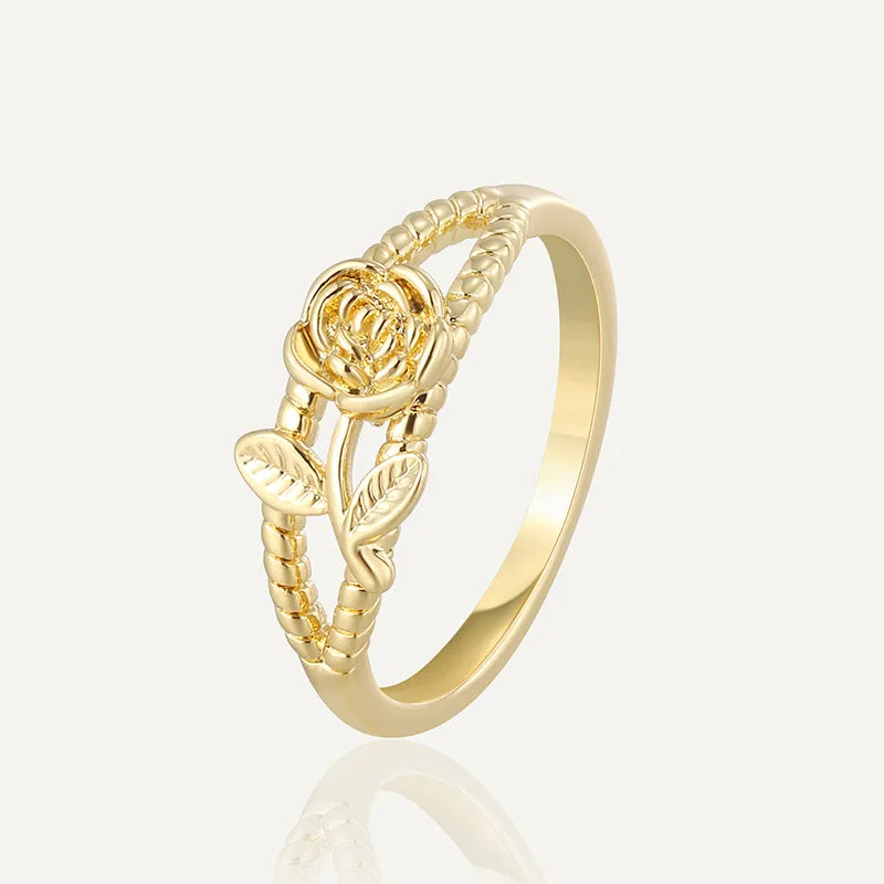 Copper 18K Gold Plated Copper Plated Gold 0.03 M IG Style Simple Style Classic Style Plating Inlay Four Leaf Clover Rose Petal Zircon Rings