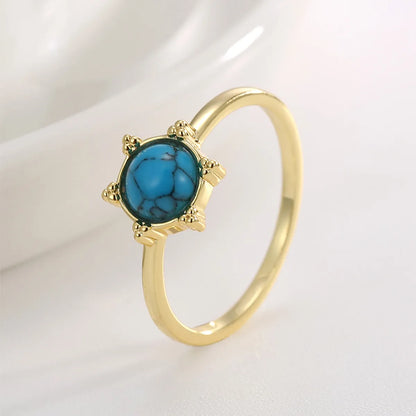 Copper 18K Gold Plated Copper Plated Gold 0.03 M Simple Style Classic Style Plating Inlay Color Block Turquoise Rings