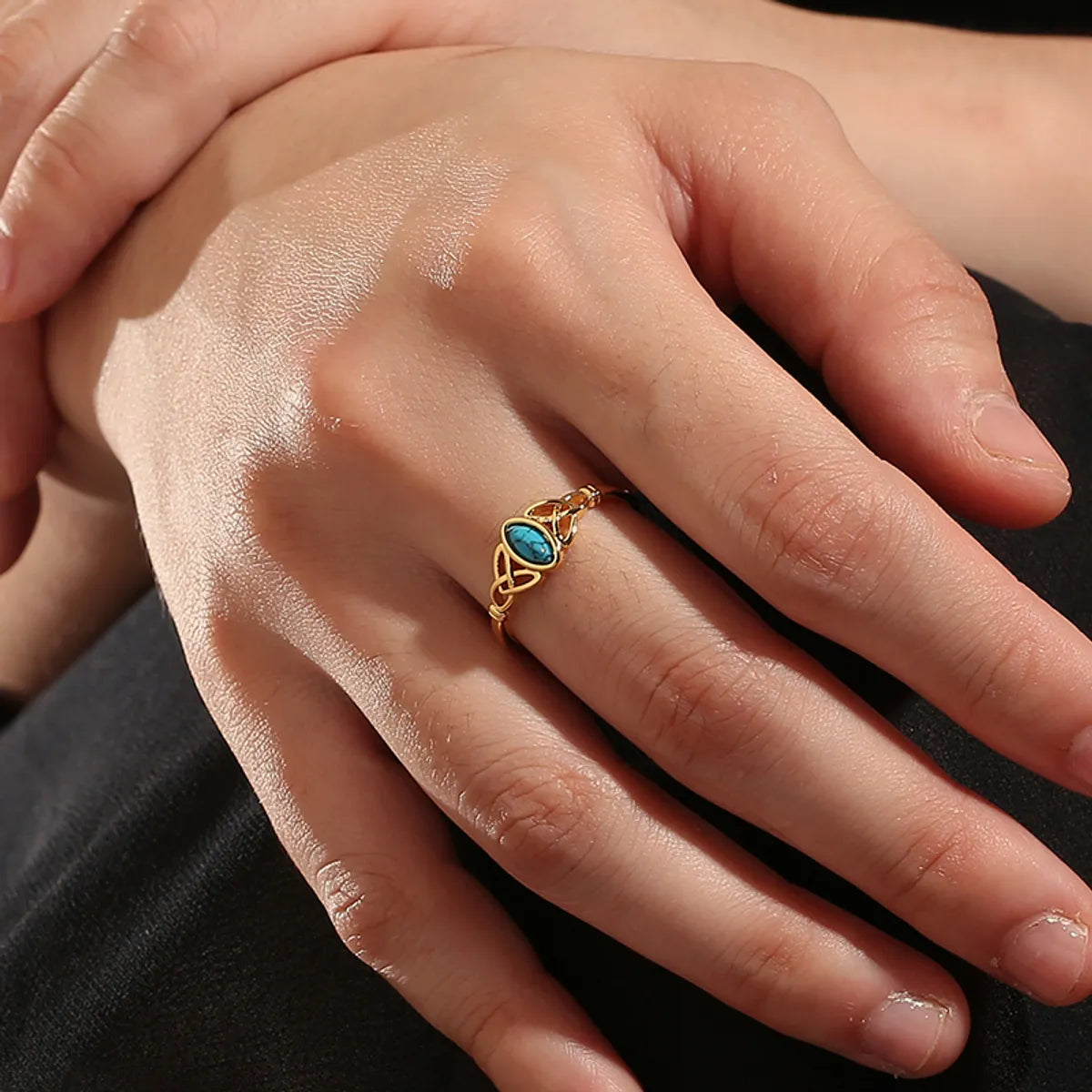 Copper 18K Gold Plated Copper Plated Gold 0.03 M Simple Style Classic Style Plating Inlay Color Block Turquoise Rings