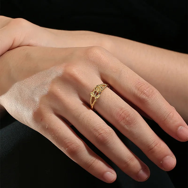 Copper 18K Gold Plated Copper Plated Gold 0.03 M IG Style Simple Style Classic Style Plating Inlay Four Leaf Clover Rose Petal Zircon Rings