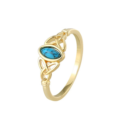 Copper 18K Gold Plated Copper Plated Gold 0.03 M Simple Style Classic Style Plating Inlay Color Block Turquoise Rings