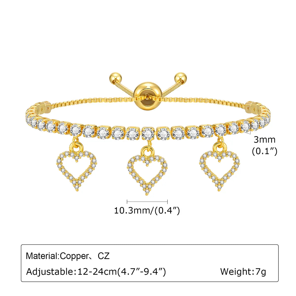 Copper 18K Gold Plated Cute Beach Shiny Inlay Animal Heart Shape Flower Zircon Bracelets