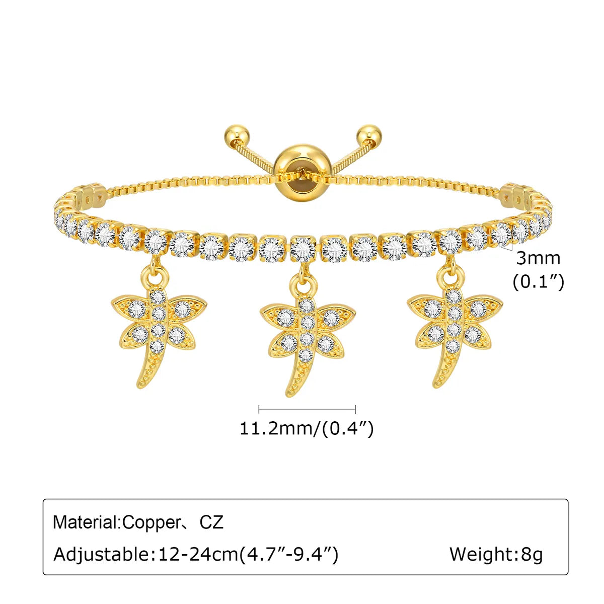 Copper 18K Gold Plated Cute Beach Shiny Inlay Animal Heart Shape Flower Zircon Bracelets