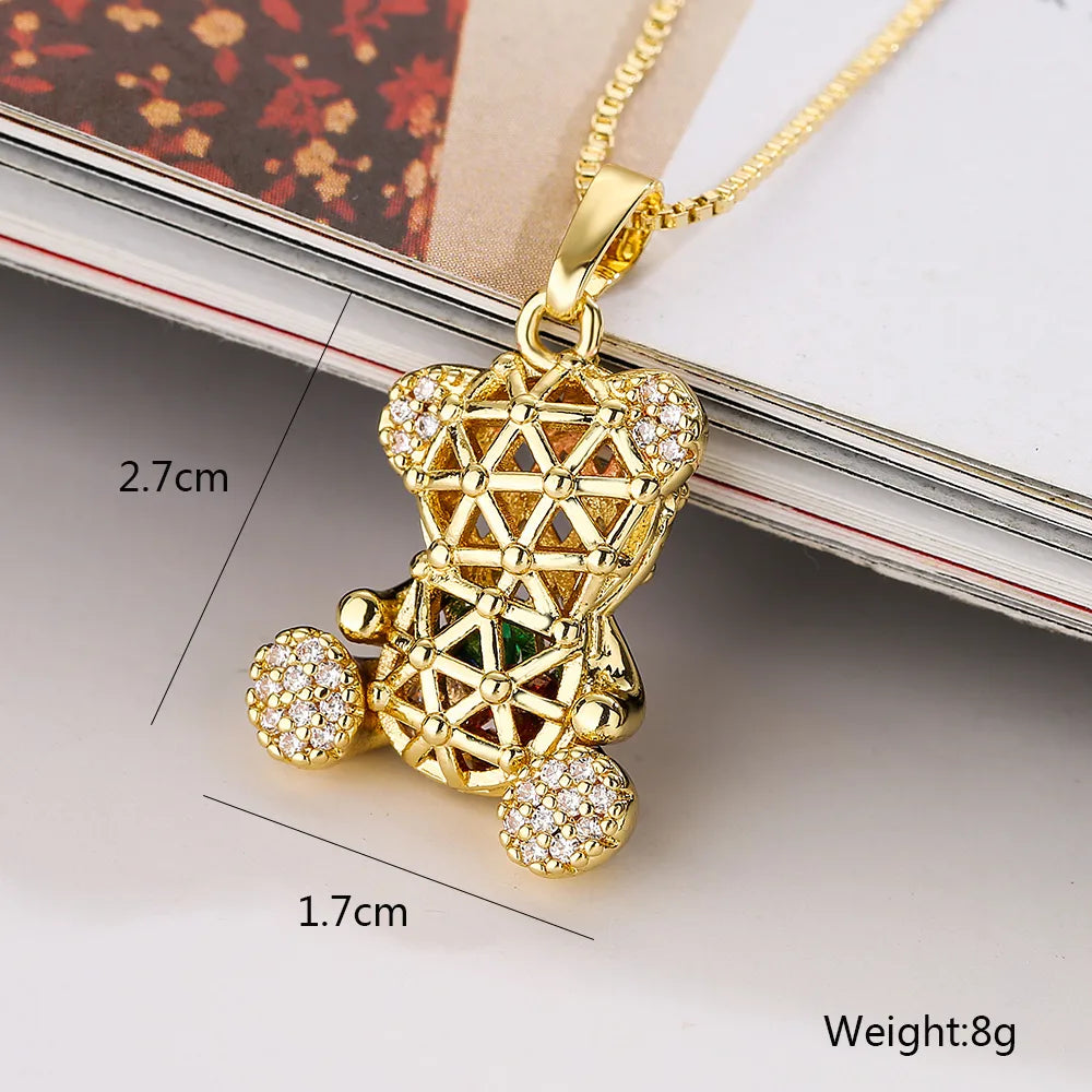 Copper 18K Gold Plated Cute Simple Style Commute Hollow Out Inlay Animal Zircon Pendant Necklace