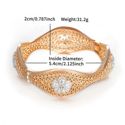 Copper 18K Gold Plated Elegant Exaggerated Streetwear Plating Inlay Geometric Waves Artificial Gemstones Bangle