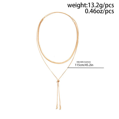 Copper 18K Gold Plated Elegant Geometric Solid Color Layered Tassel Long Necklace