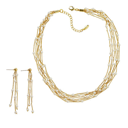 Copper 18K Gold Plated Elegant Glam Geometric Beaded Inlay Artificial Pearls Earrings Necklace