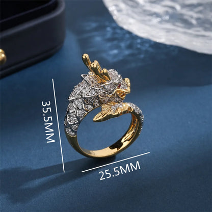 Copper 18K Gold Plated Elegant Glam Luxurious Plating Inlay Dragon Zircon Open Rings