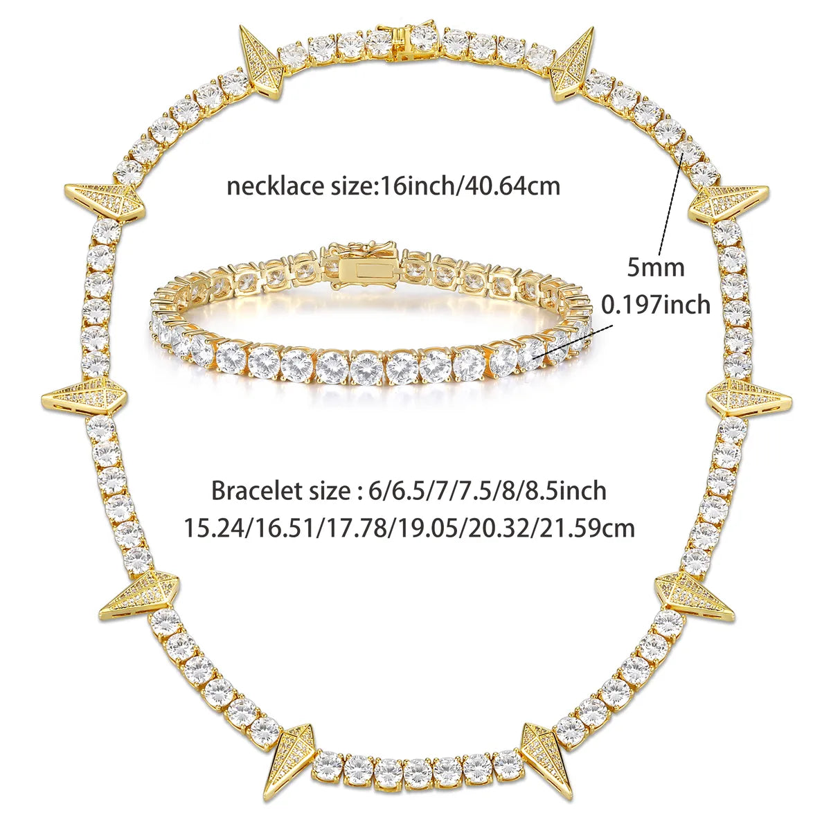 Copper 18K Gold Plated Elegant Glam Luxurious Plating Inlay Rhombus Zircon Bracelets Necklace