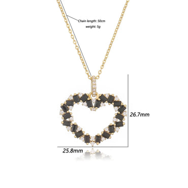 Copper 18K Gold Plated Elegant Heart Shape Inlay Zircon Pendant Necklace