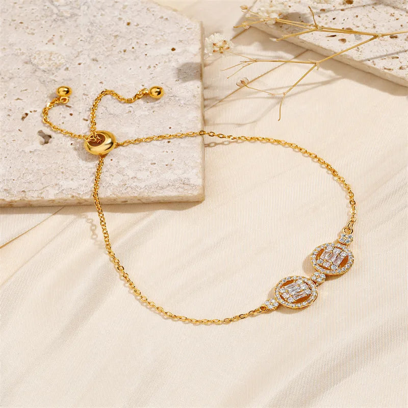 Copper 18K Gold Plated Elegant Inlay Round Zircon Bracelets