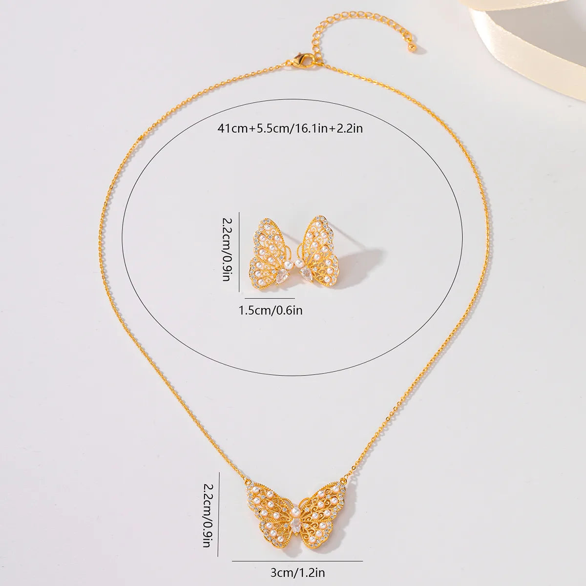 Copper 18K Gold Plated Elegant Lady Bridal Inlay Butterfly Zircon Earrings Necklace