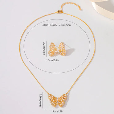 Copper 18K Gold Plated Elegant Lady Bridal Inlay Butterfly Zircon Earrings Necklace