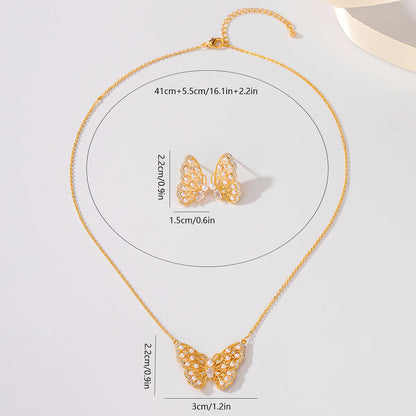 Copper 18K Gold Plated Elegant Lady Bridal Inlay Butterfly Zircon Earrings Necklace