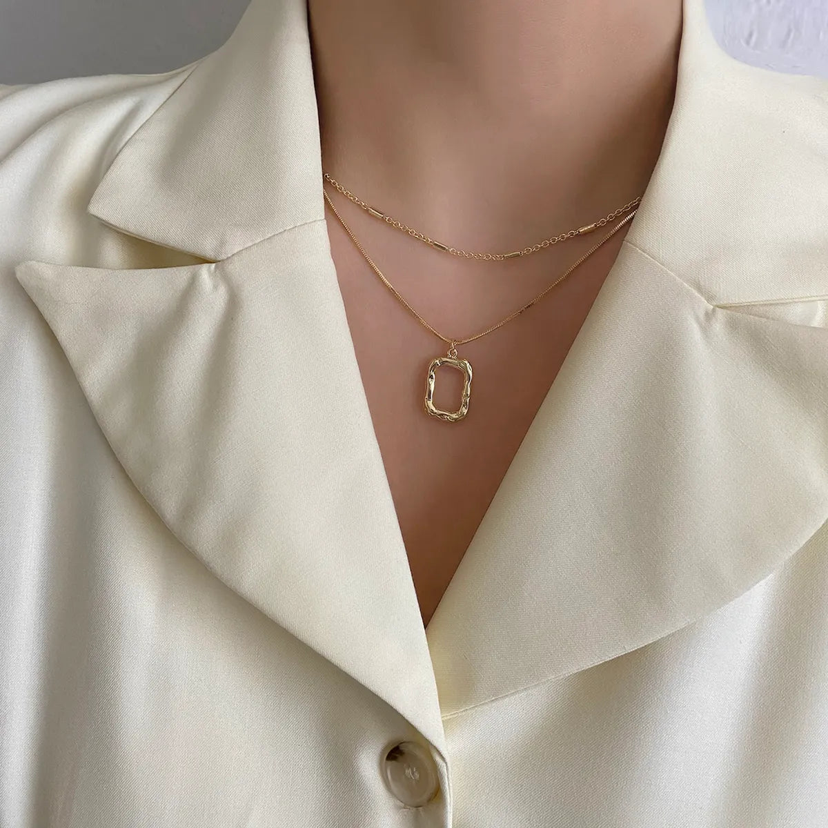 Copper 18K Gold Plated Elegant Lady Square Layered Necklaces