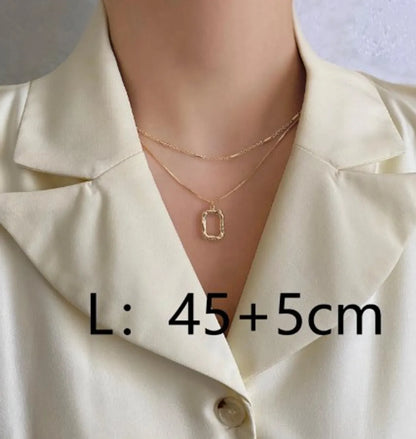 Copper 18K Gold Plated Elegant Lady Square Layered Necklaces