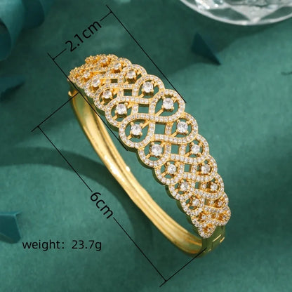 Copper 18K Gold Plated Elegant Luxurious Plating Inlay Color Block Zircon Bangle