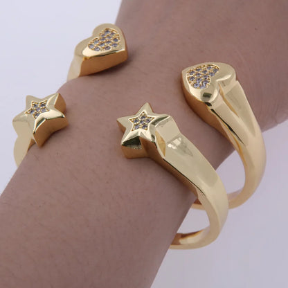 Copper 18K Gold Plated Elegant Luxurious Shiny Plating Star Heart Shape Zircon