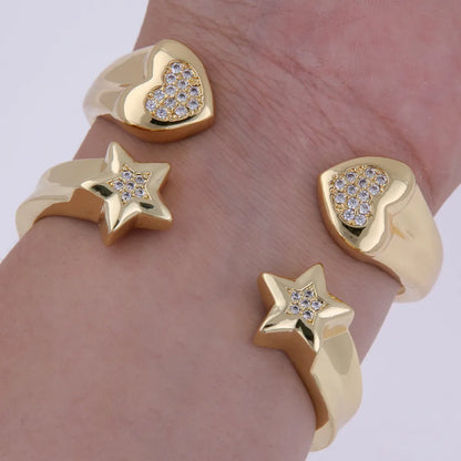 Copper 18K Gold Plated Elegant Luxurious Shiny Plating Star Heart Shape Zircon