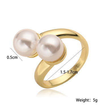 Copper 18K Gold Plated Elegant Simple Style Commute Plating Inlay Geometric Artificial Pearls Open Rings