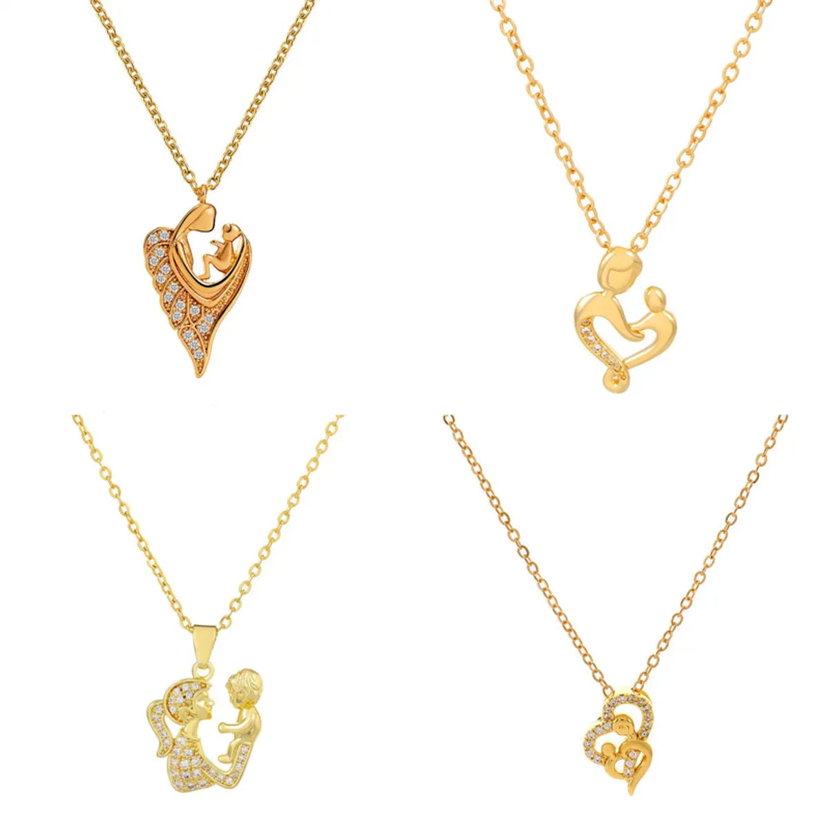 Copper 18K Gold Plated Elegant Simple Style Heart Shape Hollow Out Inlay Rhinestones Pendant Necklace