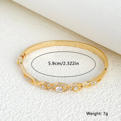 Copper 18K Gold Plated Elegant Vacation Geometric Criss Cross Zircon Bangle