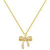 Copper 18K Gold Plated Elegant Vacation Sweet Inlay Bow Knot Zircon Pendant Necklace