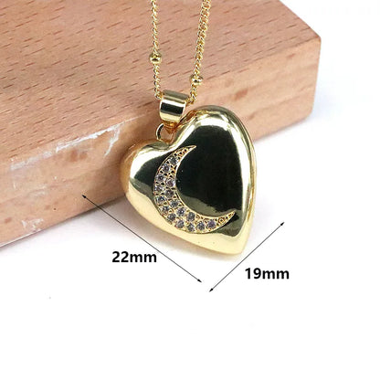 Copper 18K Gold Plated Elegant Vintage Style Simple Style Plating Inlay Heart Shape Zircon Pendant Necklace