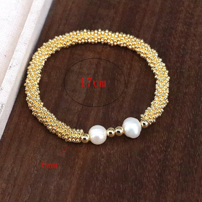 Copper 18K Gold Plated Elegant Vintage Style Simple Style Plating Inlay Round Artificial Pearls Bracelets