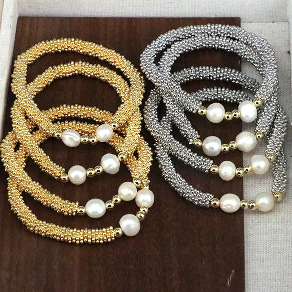 Copper 18K Gold Plated Elegant Vintage Style Simple Style Plating Inlay Round Artificial Pearls Bracelets