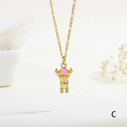 Copper 18K Gold Plated Enamel Astronaut Pendant Necklace