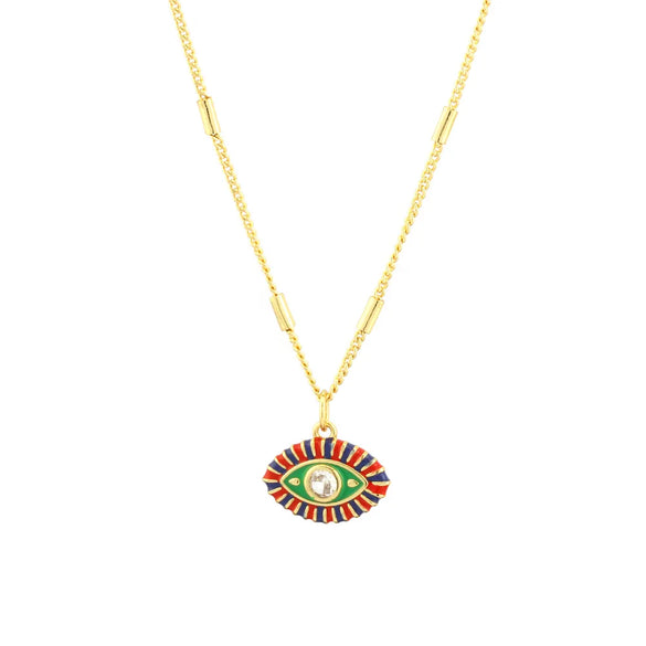 Copper 18K Gold Plated Enamel Inlay Devil'S Eye Zircon Pendant Necklace
