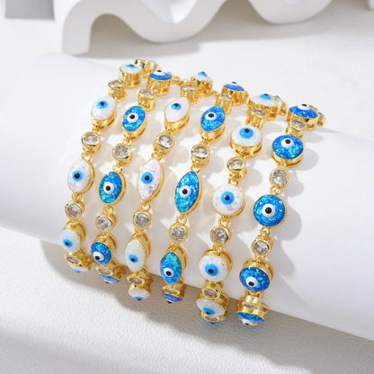 Copper 18K Gold Plated Enamel Inlay Eye Zircon Bracelets