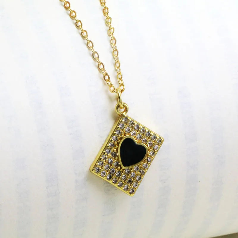 Copper 18K Gold Plated Enamel Inlay Heart Shape Zircon Pendant Necklace