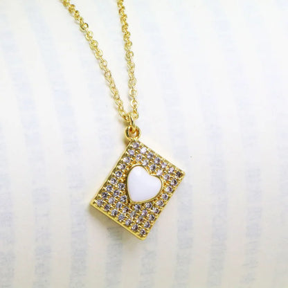 Copper 18K Gold Plated Enamel Inlay Heart Shape Zircon Pendant Necklace