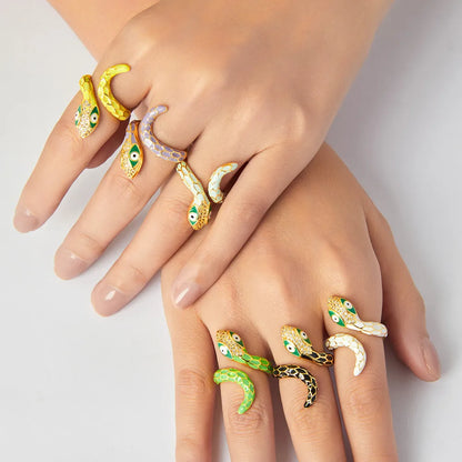 Copper 18K Gold Plated Enamel Plating Snake Open Rings