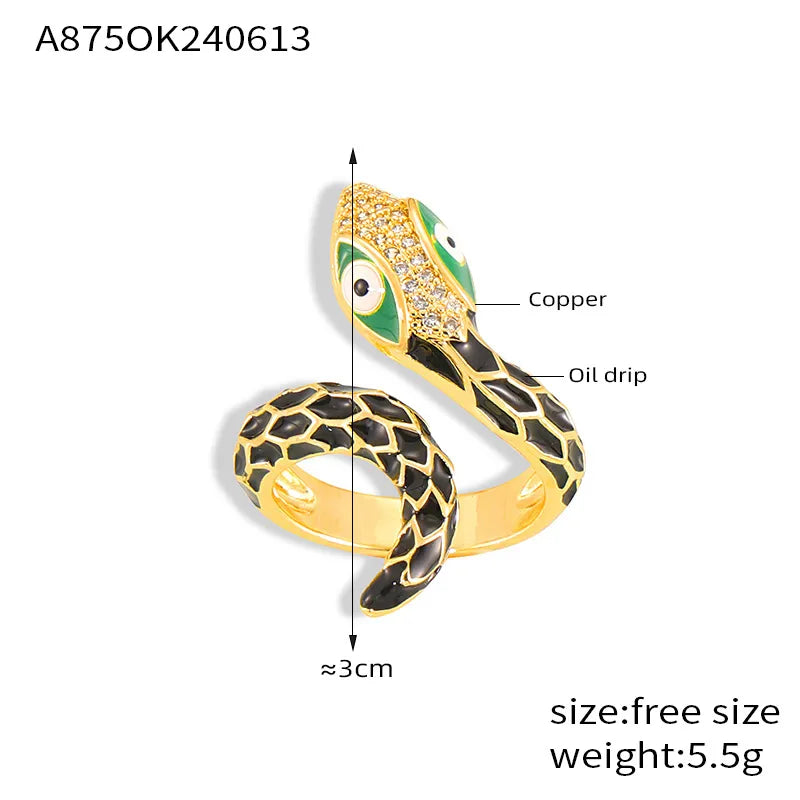 Copper 18K Gold Plated Enamel Plating Snake Open Rings