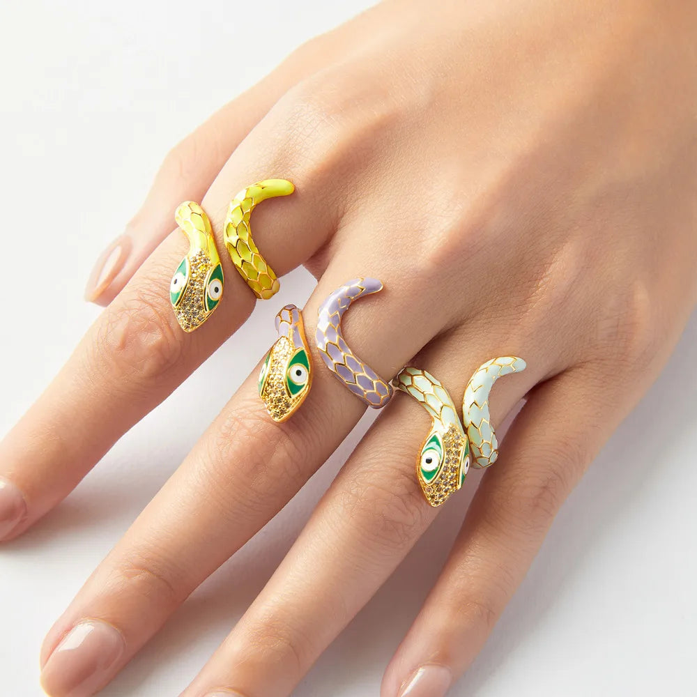 Copper 18K Gold Plated Enamel Plating Snake Open Rings